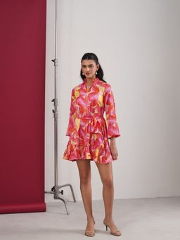 AMOSHI - Multi-Color Tropical Mini Dress with Belt