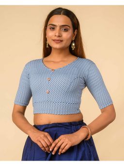 BINDIGASM'S ADVI - Ganga Gingham Checks Stretchable Blue Stitched Blouse