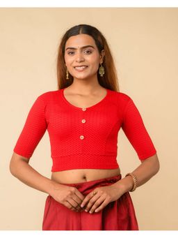 BINDIGASM'S ADVI - Ganga Gingham Checks Stretchable Red Stitched Blouse