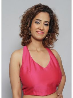 Palash - Magenta Halter Neck Chanderi Stitched Blouse