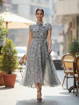 Souchii - Women Cream Floral Synthetic Dress