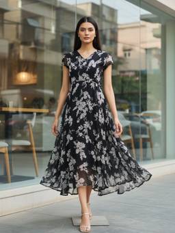 Souchii - Women Black Floral Synthetic Dress