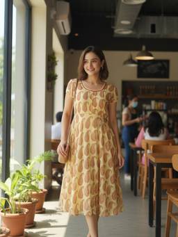Souchii - Women Yellow Floral Synthetic Dress