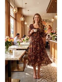 Souchii - Women Brown Floral Synthetic Dress
