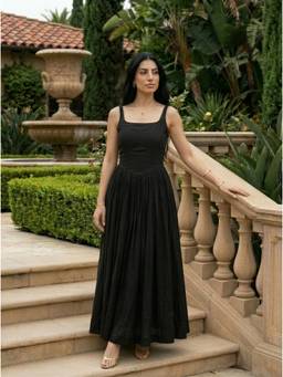 Naava - Women Black Solid/Plain Dupion Silk Dress