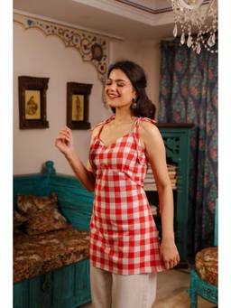 Sugnaa - Women Red Checks Cotton Dress