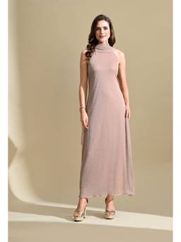Ikonic Klaer - Women Beige Solid/Plain Polyester Dress, Dupatta