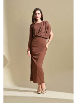 Ikonic Klaer - Women Brown Solid/Plain Polyester Dress
