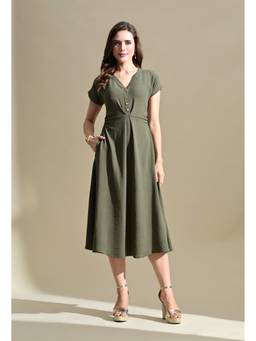 Ikonic Klaer - Women Olive Solid/Plain Polyester Dress