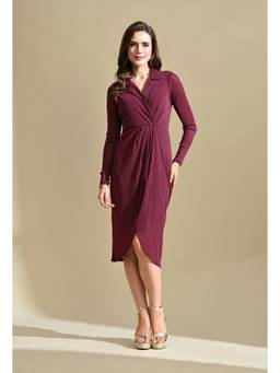 Ikonic Klaer - Women Burgundy Solid/Plain Polyester Dress