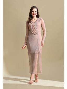 Ikonic Klaer - Women Beige Solid/Plain Polyester Dress