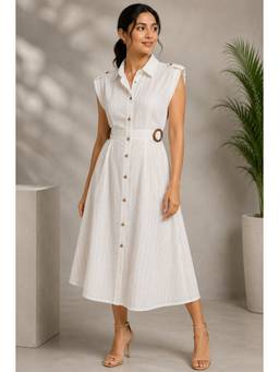 STUDIO MISRI - Women White Solid/Plain Cotton Dress