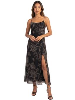 Moomaya - Women Black Printed Chiffon Dress