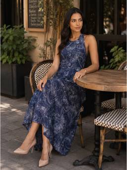 Moomaya - Women Blue Printed Spandex Dress