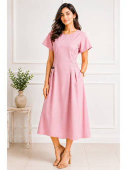 STUDIO MISRI - Women Pink Embroidered Cotton Dress