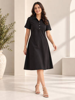 STUDIO MISRI - Women Black Embroidered Cotton Dress