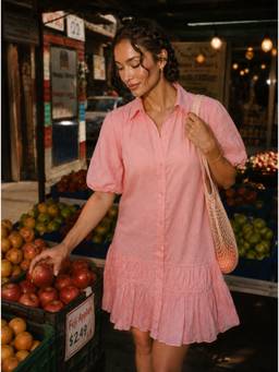 Naava - Women Pink Solid/Plain Handloom Cotton Khadi Dress