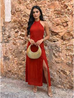 Naava - Women Red Solid/Plain Muslin Dress