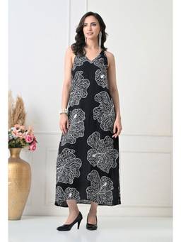 TBOJ - Women Black Printed Viscose Rayon Dress