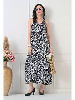 TBOJ - Women Black Printed Viscose Rayon Dress