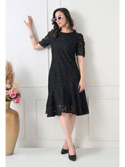 TBOJ - Women Black Self Design Net Dress