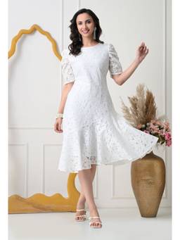 TBOJ - Women White Self Design Net Dress