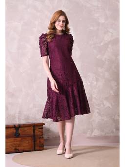 TBOJ - Women Wine Self Design Net Dress