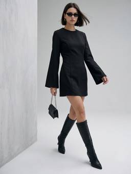 Outzidr - Women Black Solid/Plain Polyester Dress