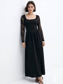Outzidr - Women Black Self Design Polyester Dress