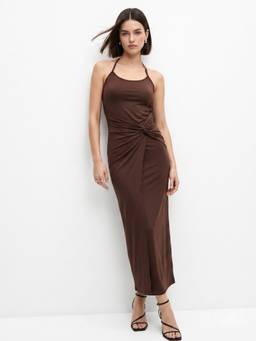 Outzidr - Women Brown Solid/Plain Polyester Dress