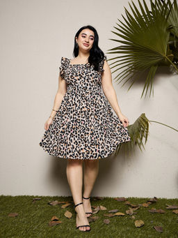 KASSUALLY - CURVE BY KASSUALLY Animal Printed Ruffled Strap Dress