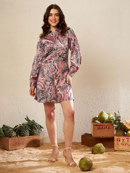 KASSUALLY - Pink Paisley Print Short Shirt Dress