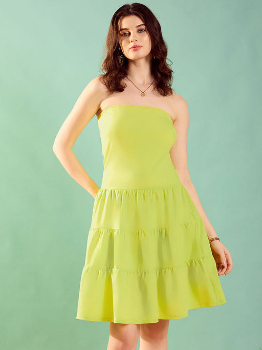 Buy KASSUALLY Neon Green Tiered Mini Tube Dress Online Buy KASSUALLY Neon Green Tiered Mini Tube Dress Online