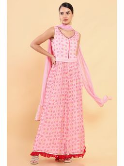 Soch - Women Pink Georgette Printed Jumpsuit (Set of 2)