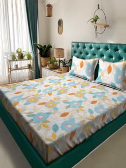 ARRABI - Multi-Color-Color Floral Cotton Blend King Bedsheet with 2 Pillow Covers
