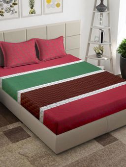 ARRABI - Multi-Color Floral Handwoven Cotton Super King Bedsheet with 2 Pillow Covers