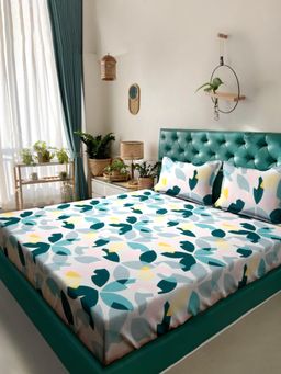 ARRABI - Multi-Color-Color Floral Cotton Blend King Bedsheet with 2 Pillow Covers