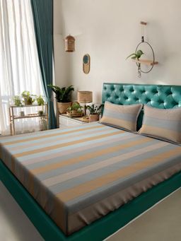 ARRABI - Multi-Color Stripes Pure Handwoven Cotton Super King Bedsheet with 2 Pillow Covers