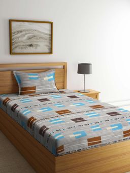 ARRABI - Multi-Color Geometric Cotton Blend Single Bedsheet with Pillow Cover