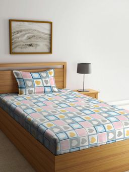 ARRABI - Multi-Color Geometric Cotton Blend Single Bedsheet with Pillow Cover