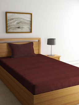 ARRABI - Brown Stripes Handwoven Cotton Single Bedsheet with Pillow Cover