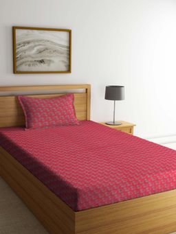 ARRABI - Red Leaf Handwoven Cotton Single Bedsheet with Pillow Cover