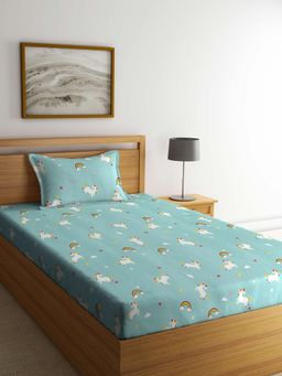 ARRABI - Multi-Color Cartoon Cotton Blend Single Bedsheet with Pillow Cover