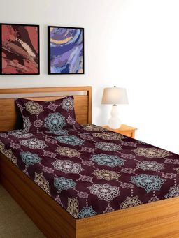 ARRABI - Violet Indian Cotton Blend Single Bedsheet with Pillow Cover