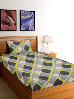 ARRABI - Multi-Color Geometric Cotton Blend Single Bedsheet with Pillow Cover