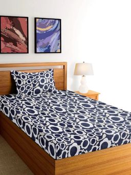 ARRABI - Grey Floral Cotton Blend Single Bedsheet with Pillow Cover