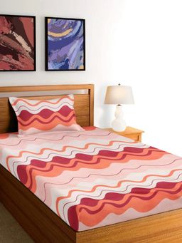 ARRABI - Pink Stripes Cotton Blend Single Bedsheet with Pillow Cover