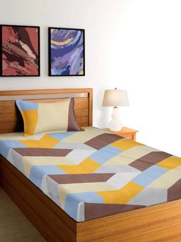 ARRABI - Multi-Color Geometric Cotton Blend Single Bedsheet with Pillow Cover