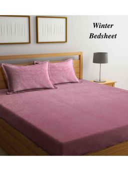 ARRABI - Purple Solid Fleece King Bedsheet with 2 Pillow Covers