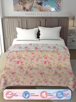 ARRABI - Cream Floral Cotton Blend 300 Gsm Double Dohar